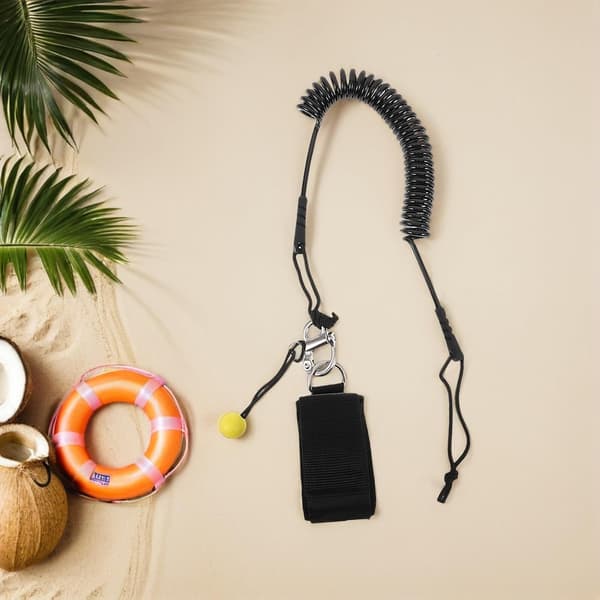 9ft SUP Leash Svart Coiled Surfbrett Sikkerhetstau med Elastisk Ankelstropp