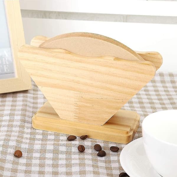 Trekaffe-filterholder, kaffefilterpapir-oppbevaringsstativ, filterpapirbase, bambusfilterpapir