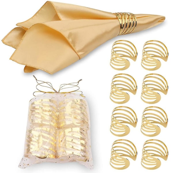Guld servettringar 8 med förvaringsväska, ihåliga skurna servettringar, kan ändra storlek på servettringar spännen