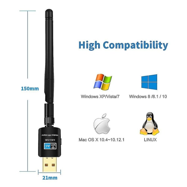 600 Mbps USB WiFi-adapter Dobbelbånds nettverksmottaker