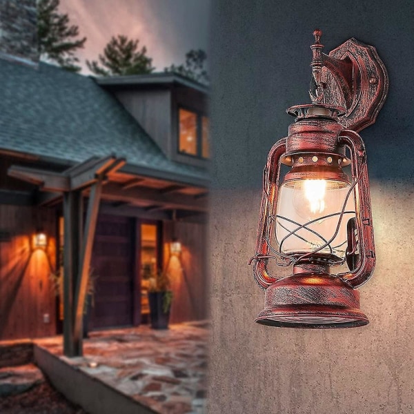 Country Style Lantern Vegglampe Retro Glassskjerm Loft