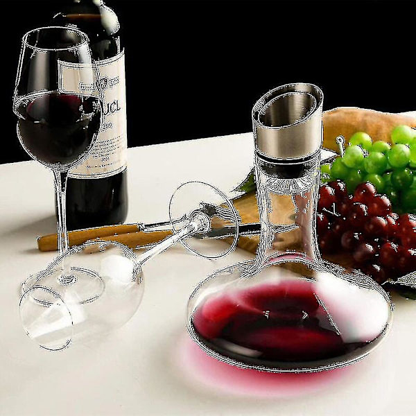 Vinkaraffel med Integreret Lufter og Filter, Vinkaraffel, Vinkaraffel, Vinkaraffel, Vingave, Blyfri 100% Håndblæst Krystalglas, Vin