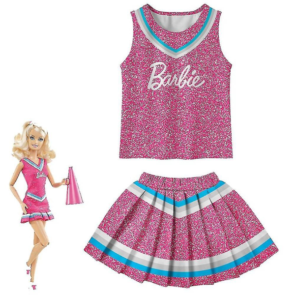 Børn Piger Cheerleader Kostume Sæt Tank Vest Toppe Plisseret Mini Nederdel Uniform Outfits 5-6 Years Rose Red