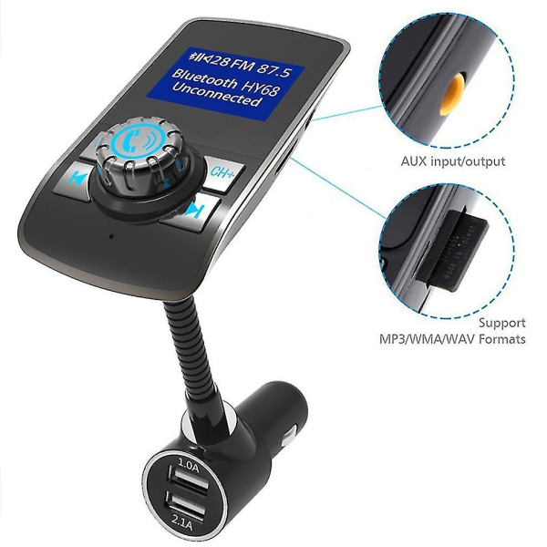 Bluetooth FM-sender Radioadapter USB-lader til bil