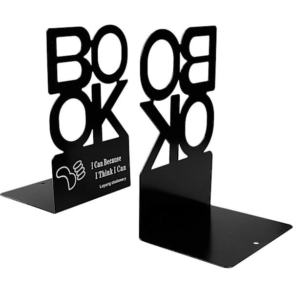 Metallbokstøtte Kreativ \"bok\" Bokstavmønster Bokstøtte Organizer Sklisikker Kunstbokstativ black