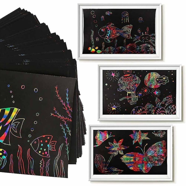 50 arkkia Rainbow Scratch Paper Crafts Board