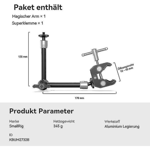 Smallrig 10 Tommer Magic Arm Med Super Clamp Stor Krabbe Tang Klip Til Monitor Led Lys - Kbum2732