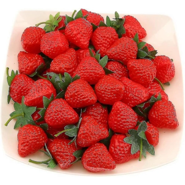 30 stk kunstig rød jordbær falsk plast jordbær frukt juledekorasjon beste gave