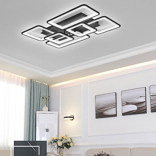 90cm LED Loftlampe 120w Moderne 6-kvadratisk Akryl Sort