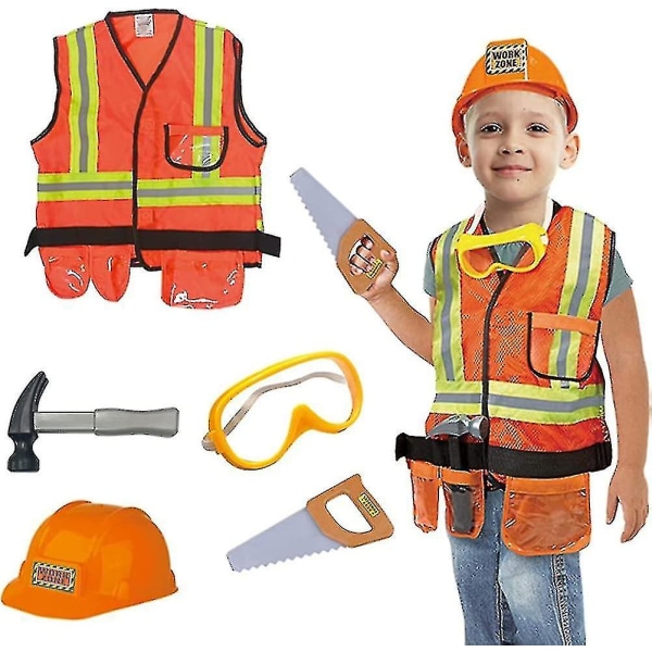 Kid Construction Worker Costume Professions Cosplay Costume Tool Set