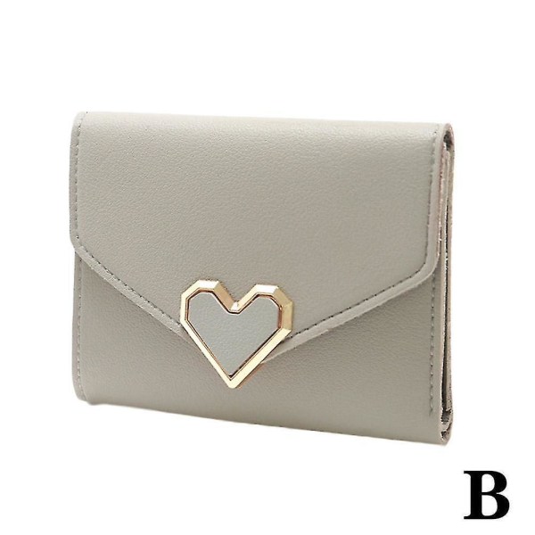 Nydelig hjerteform Pu skinnclutch kort faux spenne kvinnelig student lommebok. (lys grå) (1 stk)