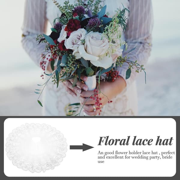 6 stk. hvide blomstrede blondebukethatte til brudeblomsterarrangement