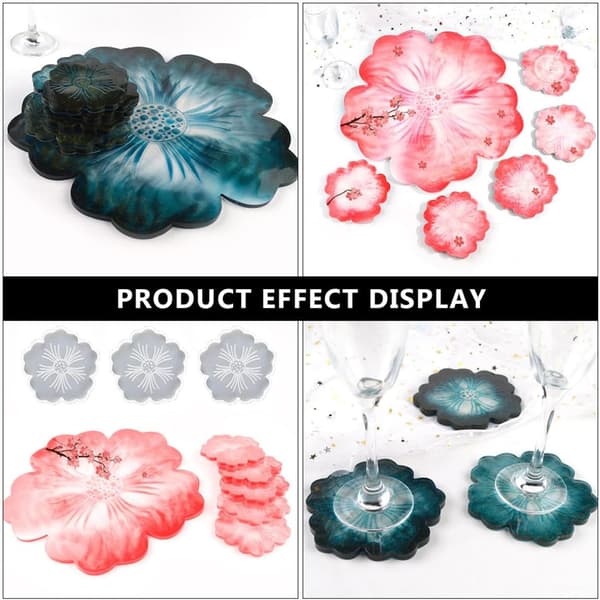 4 stk. DIY Epoxy Silikone Coaster Form Sæt, Blomsterform Harpiks Håndværksforme