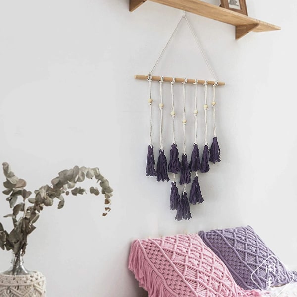 Macrame Väggbonad, Vävd Retro Bonad Konst Rumsdekoration Med Kedjor För Vacker Lägenhet (lila)(1st)