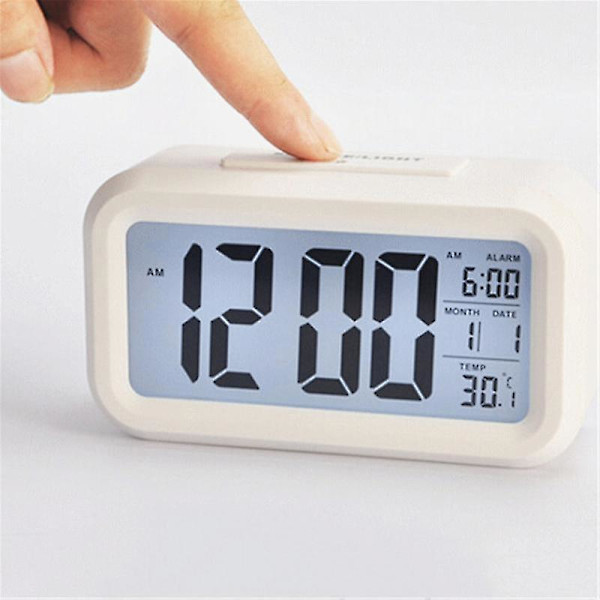 Digitalt Ur med Tid og Temperatur, Snooze-Alarm, Vækkeur til Børn, Skrivebordsur, Natlys, Hvid
