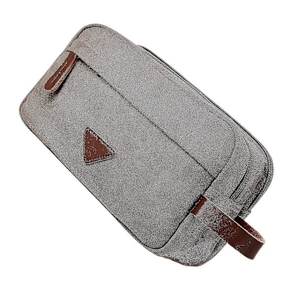 Mænds Rejsetoilettaske Med Dobbelt Rum Canvas Læder Kosmetik Makeup Organizer Barber Dopp Kits - Grå