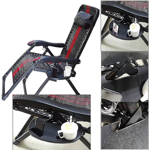 Oval Zero Gravity Stol Kopholder, Zero Gravity Stol Bakke Med Mobiltelefon Slot Og Snackbakke (sort) (1 stk)