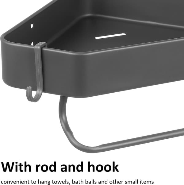 Duschhörnorganisatör Aluminiumlegering Triangulär Hylla med Krokar Robust Konstruktion