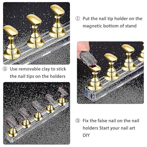 Akryl Negle Display Stativ Neglehoved Øvelse Til Falske Neglehoved Manicure Værktøjer (2 Sæt Rose Guld Og Guld)