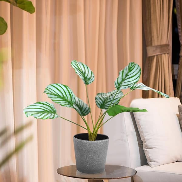 Konstgjord grön växtdekor, simulerad Calathea-växt med 9 huvuden, rund form, plastmaterial
