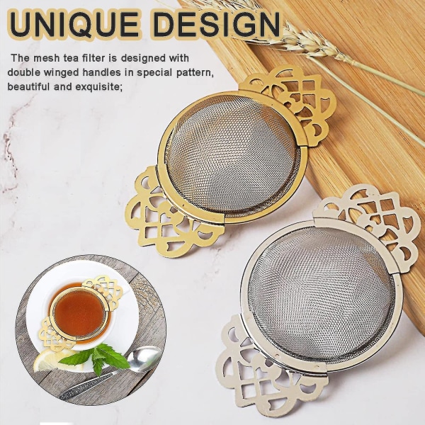Teinfuser i rostfritt stål med droppskål, rostfritt stål teinfuser droppsil infuser (2 delar - silver, guld)