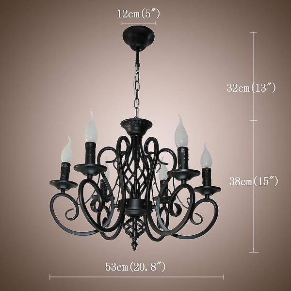 6-lys 53 cm Candle Style lysekrone Metalmalet finish