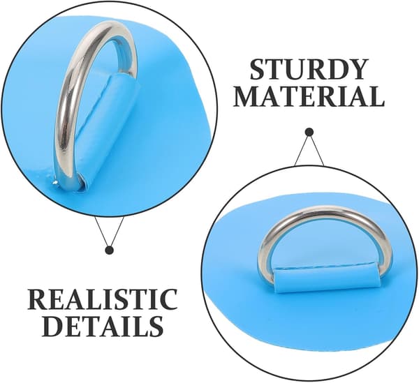6 stk blå PVC padlebrett D-ringer med 6,5 cm D-ringlapper i rustfritt stål