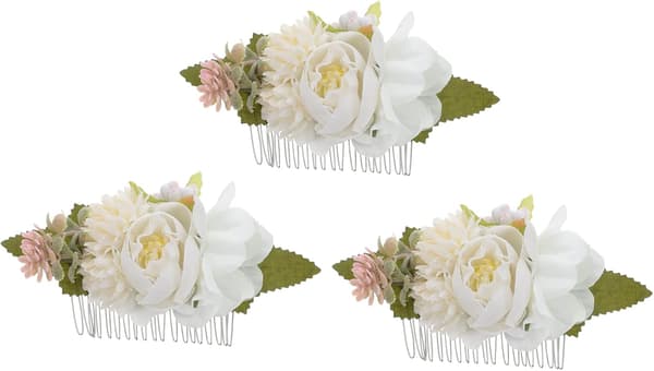 3 stk. simulert blomsterhårkam for brudehårpynt Bryllupssidekammer Damehodeplagg