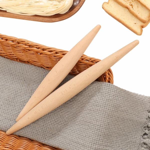 4 stk. kjevlesett i tre for deig- og pizzarulling, ergonomisk design i bøkemateriale