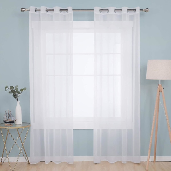 Set med 2 vita voilegardiner med öljetter, barngardin voile fönster 140x180cm-yuhao