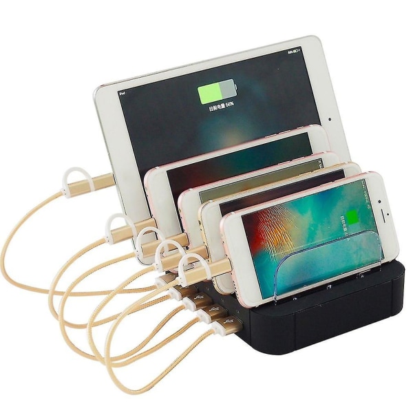 5 USB-porte Opladningsstation Hurtiglader Multi-beskyttelse