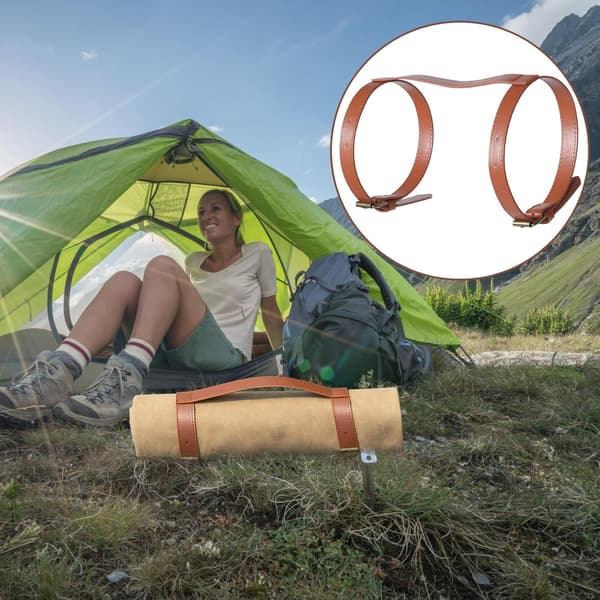 Justerbar strandmattestropp i lær for camping og reise, teppebindingsstropp