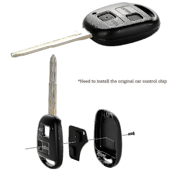 Høj kvalitet bilnøgle reparationskit til Toyota Yaris - 2 knappers fjernbetjening nøgleskal med holdbar gummipude, ABS materiale - Nem DIY mikrobryder udskiftning