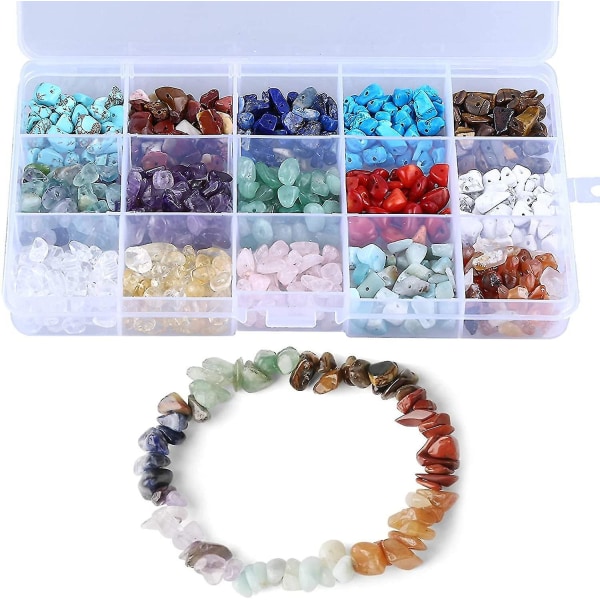 Smyckestillverkningssats 15 färger naturliga ädelstenar med hål