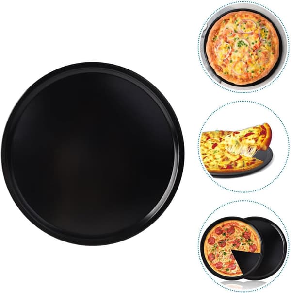 Non-Stick pizzapande i kulstofstål, kraftig metalbageform, robust til langvarig brug, sort bageplade