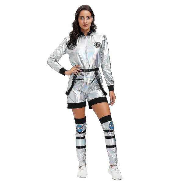 Halloween Party Women Astronaut Costume Adult Silver Spaceman Costume Astronaut Suit Jumpsuit