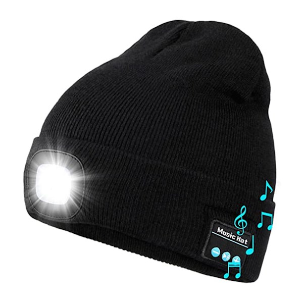 Bluetooth-kompatibel LED Vinterstrikket Beanie Hat Party Udendørs Belysning Kasketter Black
