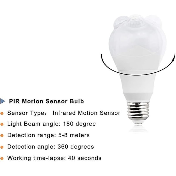 5w E27 LED-pære Pir Infrarød bevegelsessensor E27 Edison-skrue Nattlys automatisk av/på for gårdsplass