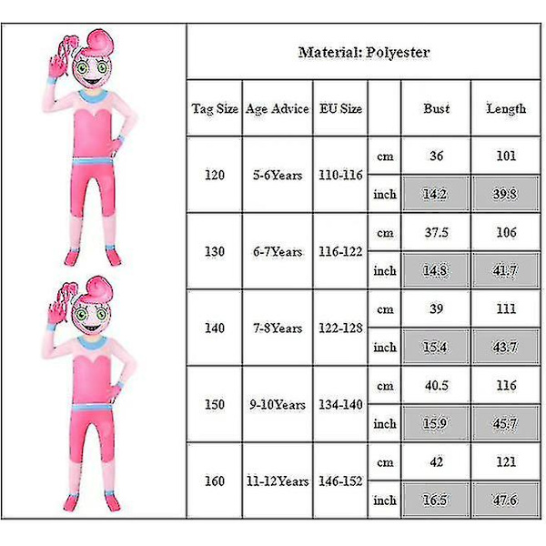 Poppy Playtime Mommy Jumpsuit Barnedress for Barn for Barn Huggy Wuggy Fancy Up Performance Costume 7-8 Years