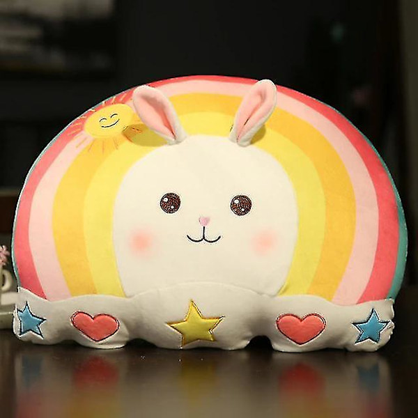 Kanin Plussj Regnbue Sky Pute Fyllt Fluffy Regnbue Leke Med Unicorn Kanin Gris Ansikt Hjem