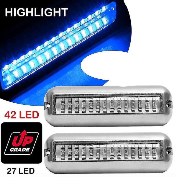 2 stk. 42 LED Bådaflødslys Bådspejl Lys Blå Under Vand Ponton Marine Lys