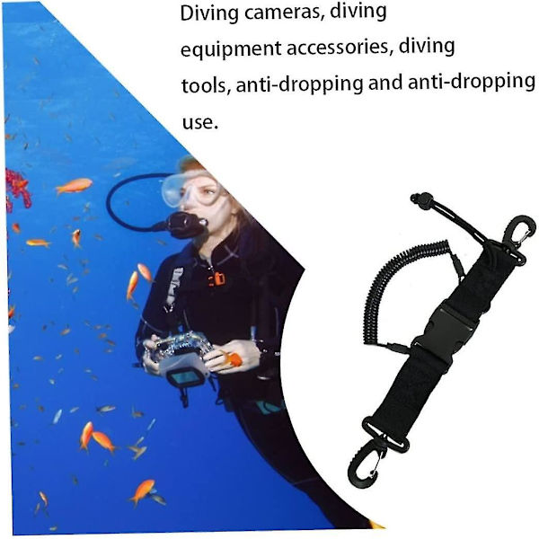 Dykkekrok, dykke lanyard tungt anti-tapt undervannsfjærspiral kamera stropp dykkeklips svart 1 stk