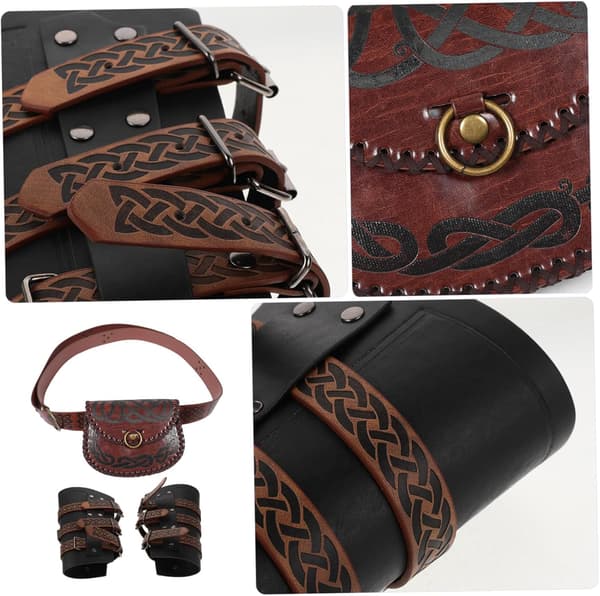 3 st präglade PU-midjeväskor och armskydd i medeltida stil Viking Armor Bracer