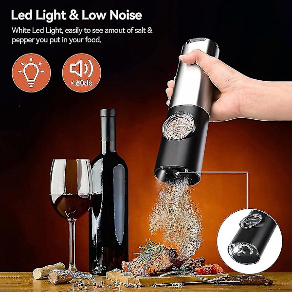 Laderbar Elektrisk Salt- og Pepperkvernsett med Dobbel Laderbase, USB-kabel, Automatisk Salt- og Pepperkvern - yuhao