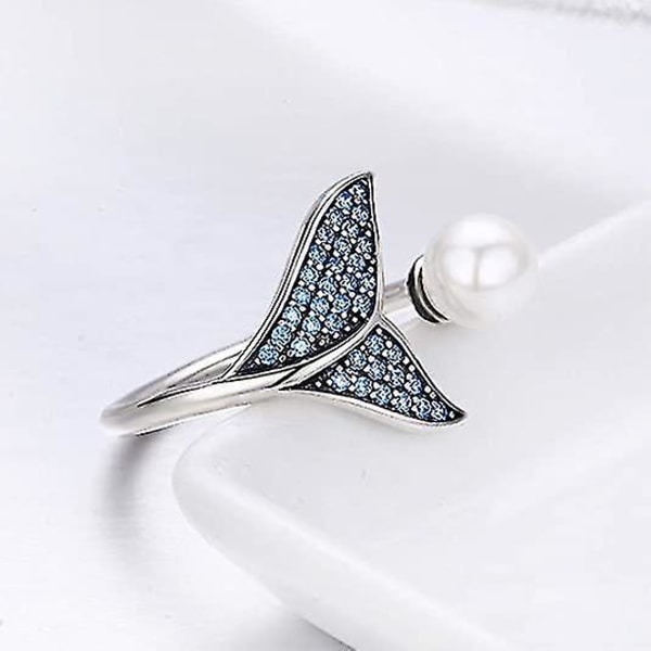 925 Silver Pearl Ring säädettävä avoin merenneito Tail Style