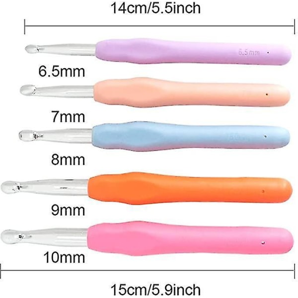 Set med 5 Virknålar 6,5 mm Mjuka Grepp Metallnålar