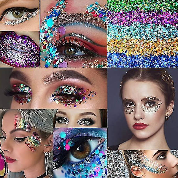 Ansiktsglitter Chunky 24 Ask Sequiner Regnbågsfjällar DIY