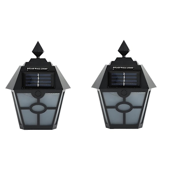 2 stk Solcelled Utendørslamper, Lysføler Automatisk På/Av Svart Varmt Hvit