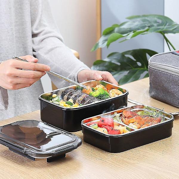 Lunsjboks i rustfritt stål 304 for barn, to-lags bentoboks i svart