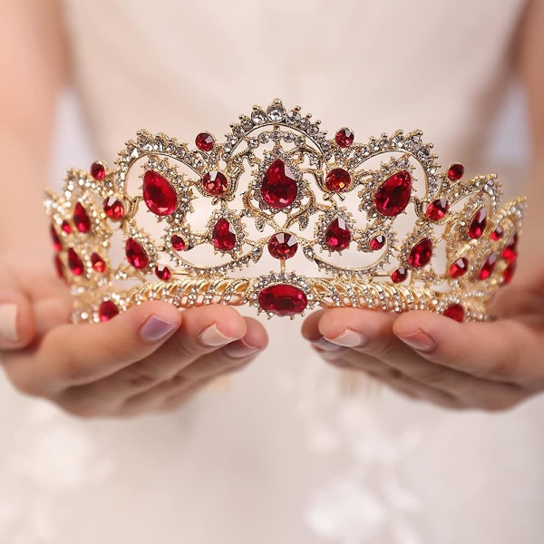 Vintage Red Queen Crystal Tiara Crown Kampa Halloween Tiaras Naisten ja Tyttöjen Morsius Häät